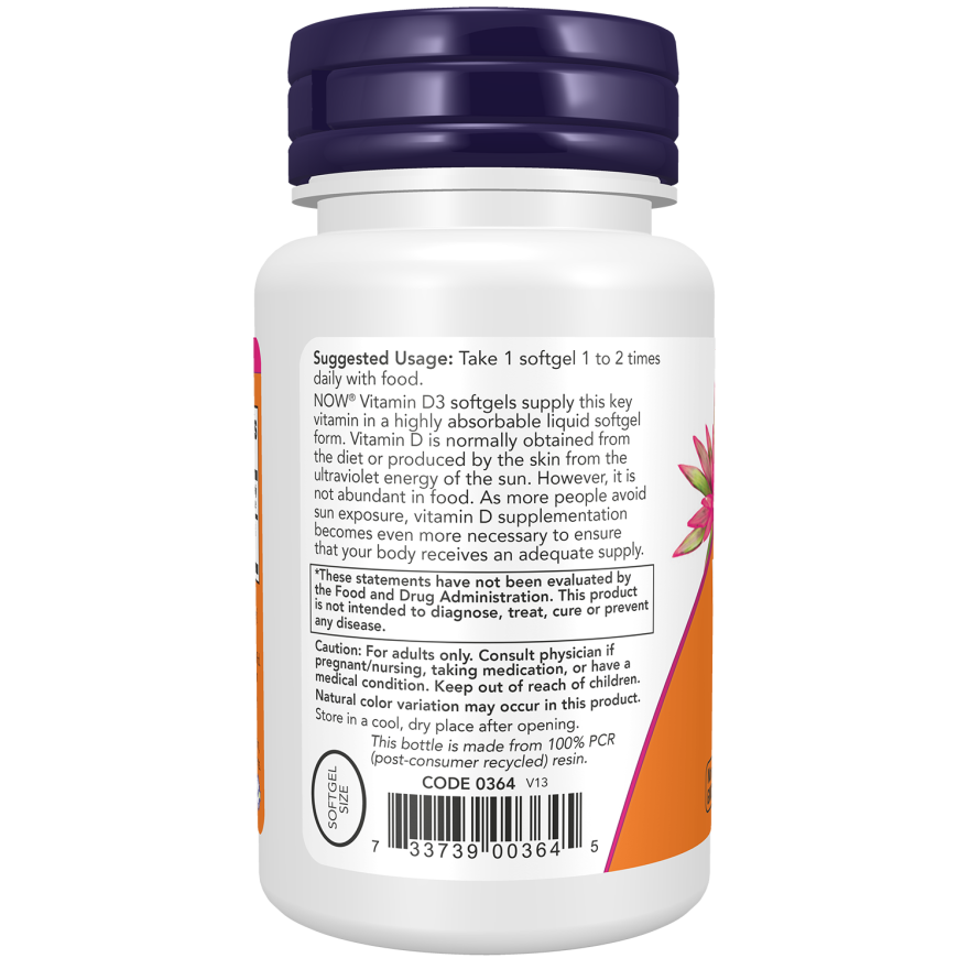 Now Foods Vitamin D-3 400 IU 180 Softgels - 0364