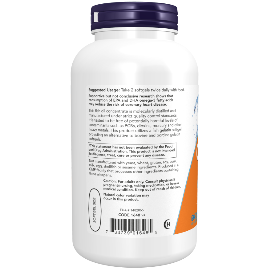 Now Foods Omega-3 Molecularly Distilled 200 Fish Softgels - 1648