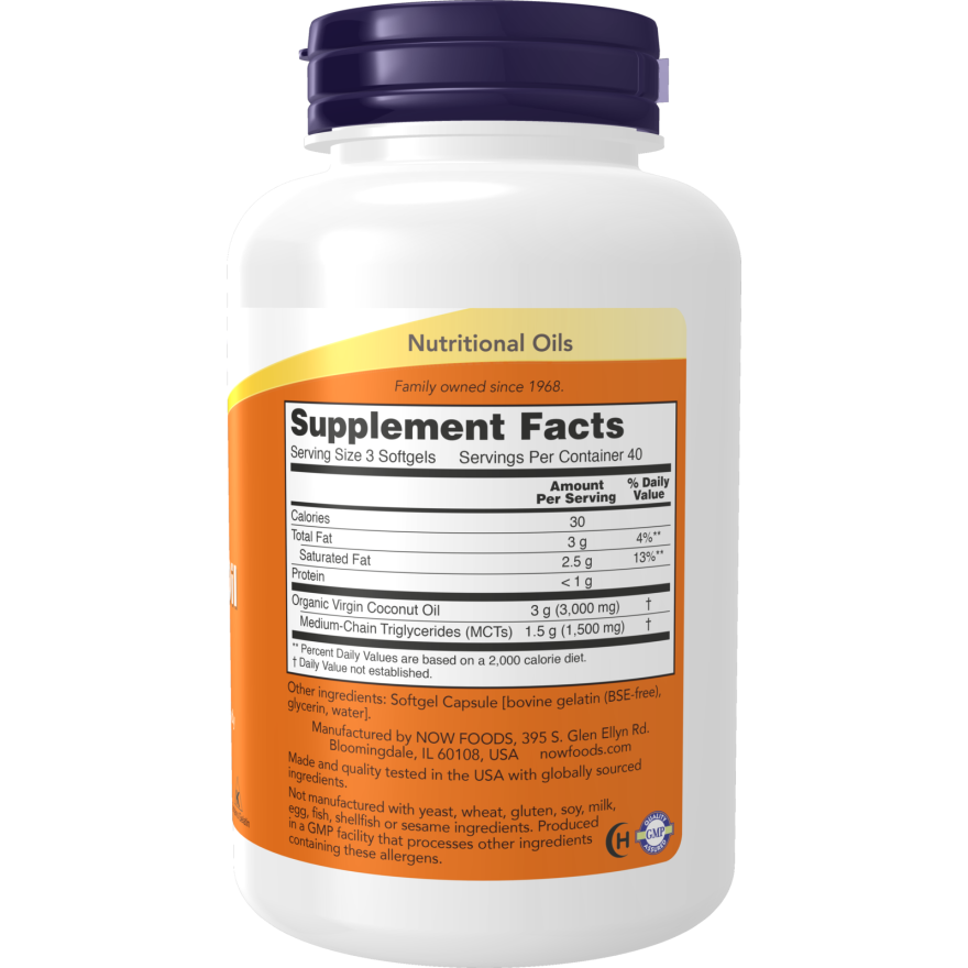 Now Foods Virgin Coconut Oil 1000 mg 120 Softgels - 1718 - 3 Pack