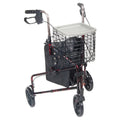 Drive Medical 3 Wheel Walker Rollator With Basket Tray And Pouch, Flame Red