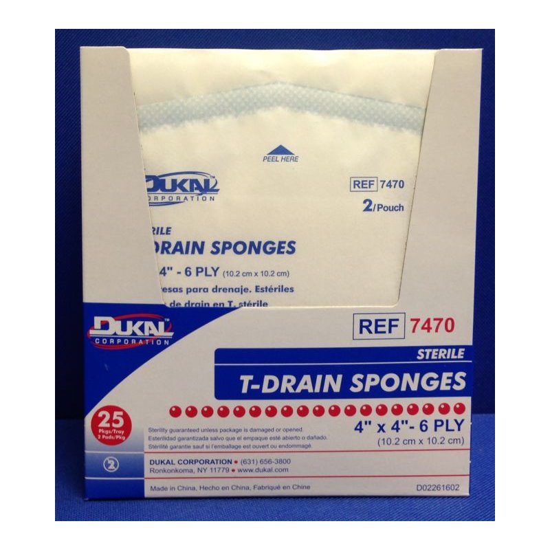 Dukal T-Drain I.V. Sponge Dressing, 4" x 4", Sterile (25 Count)