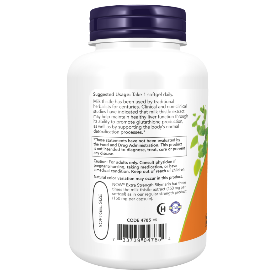 Now Foods Silymarin Milk Thistle Extract Extra Strength 450 mg 120 Softgels - 4785