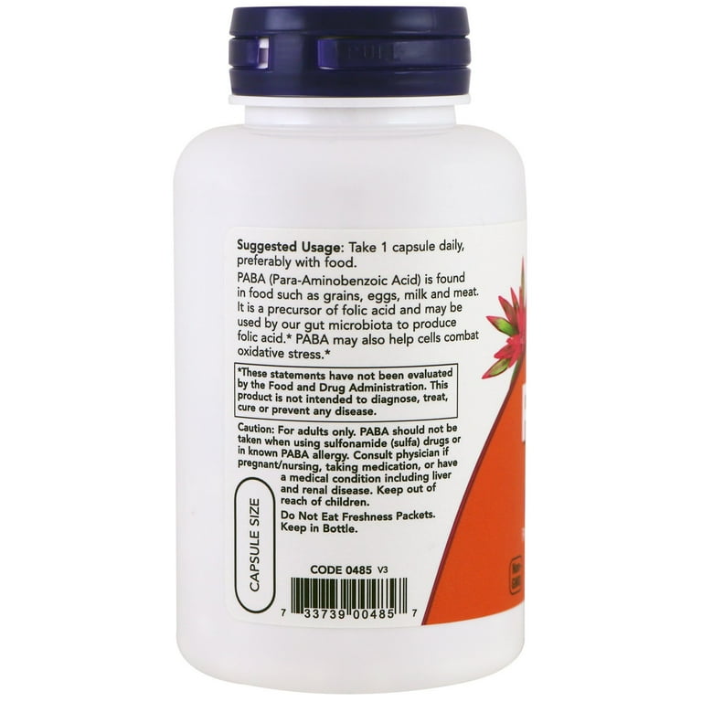 Now Foods PABA 500 mg 100 Capsules - 0485 - 3 Pack