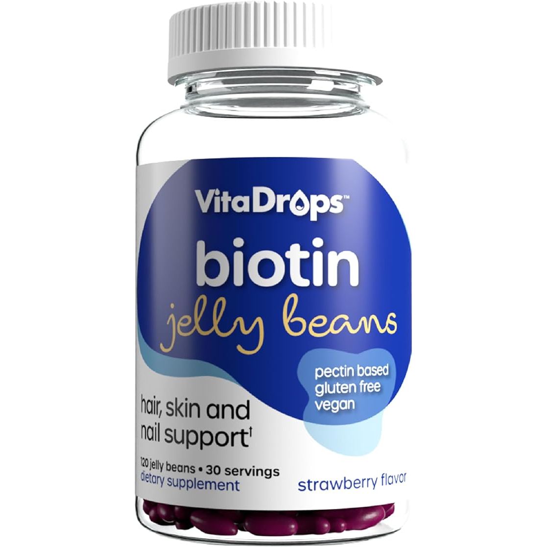 VitaDrops - Biotin Jelly Beans Strawberry 10000 mcg. - 120 Jelly Beans