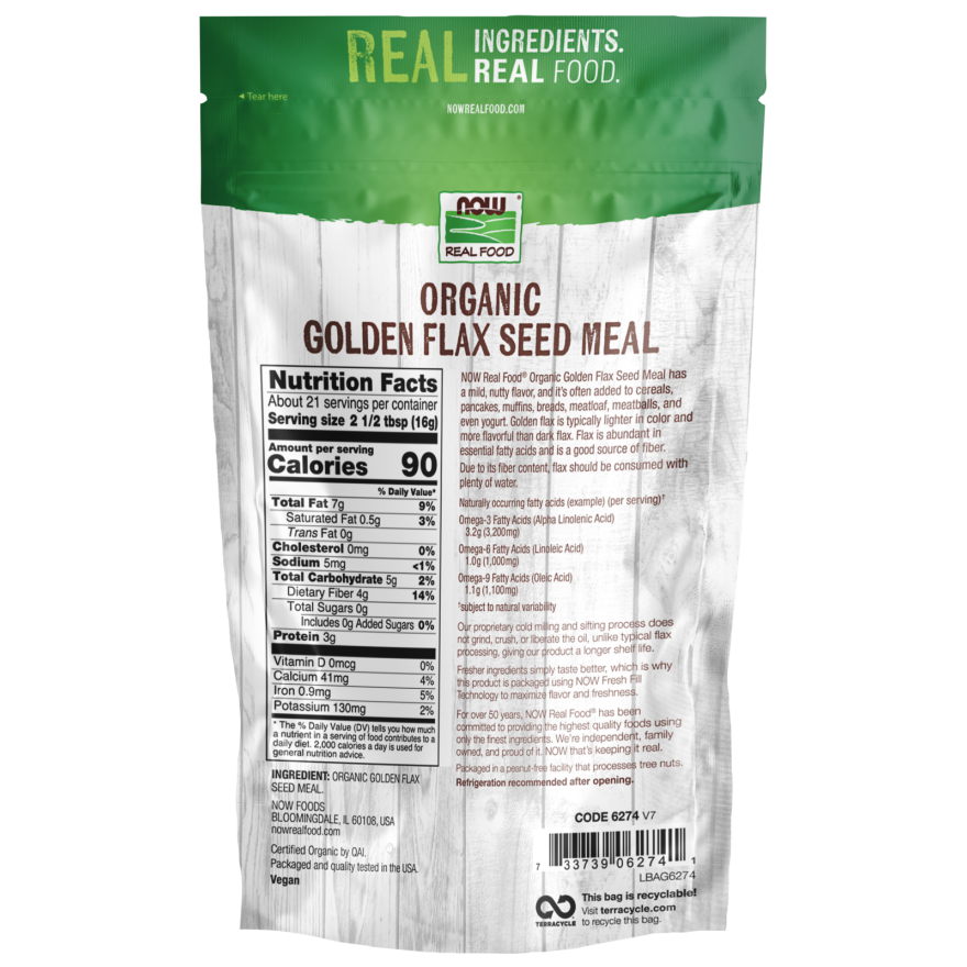 Now Real Food Golden Flax Seed Meal Organic 12 oz - 6274