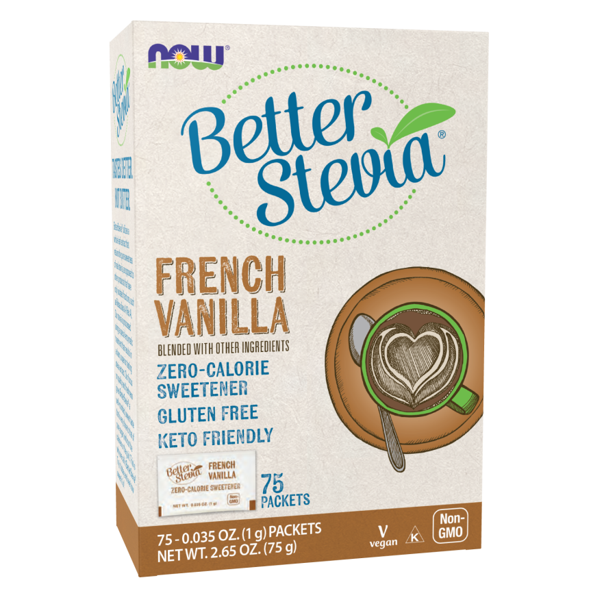 Now Foods BetterStevia French Vanilla 75 Packets Per Box - 6863 - 4 Pack