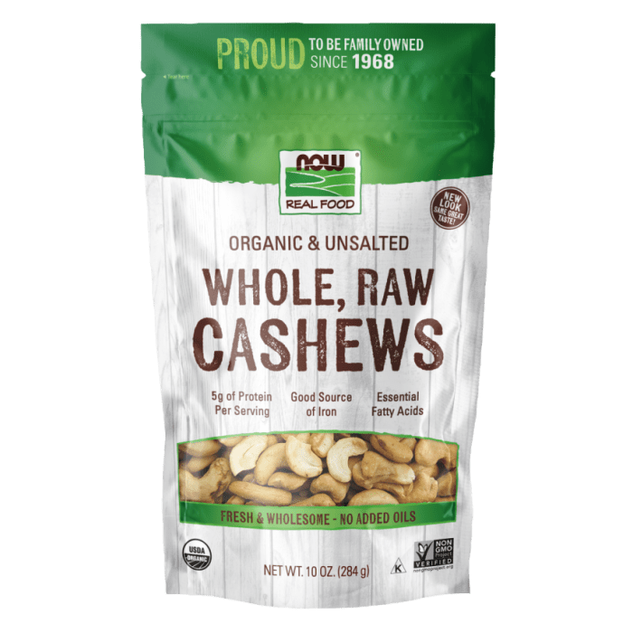 Now Real Food Cashews Organic Whole Raw Unslated 10oz - 7066