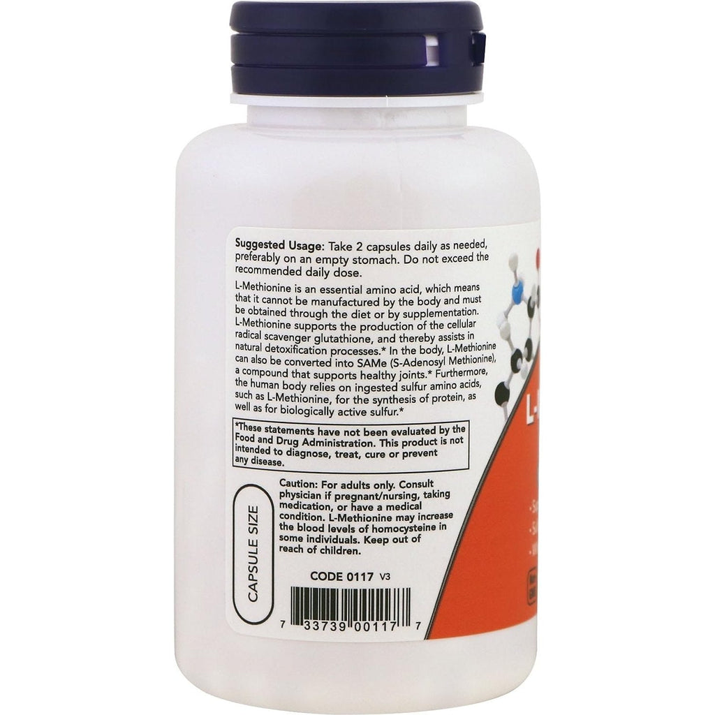 Now Foods L-Methionine 500 mg 100 Capsules - 0117 - 4 Pack