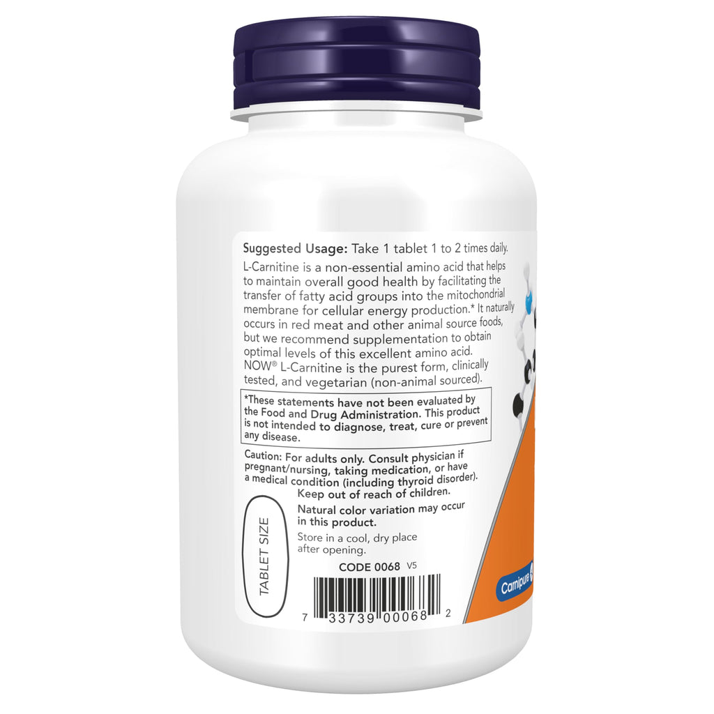 Now Foods L-Carnitine 1000 mg 100 Tablets - 0068 - 2 Pack