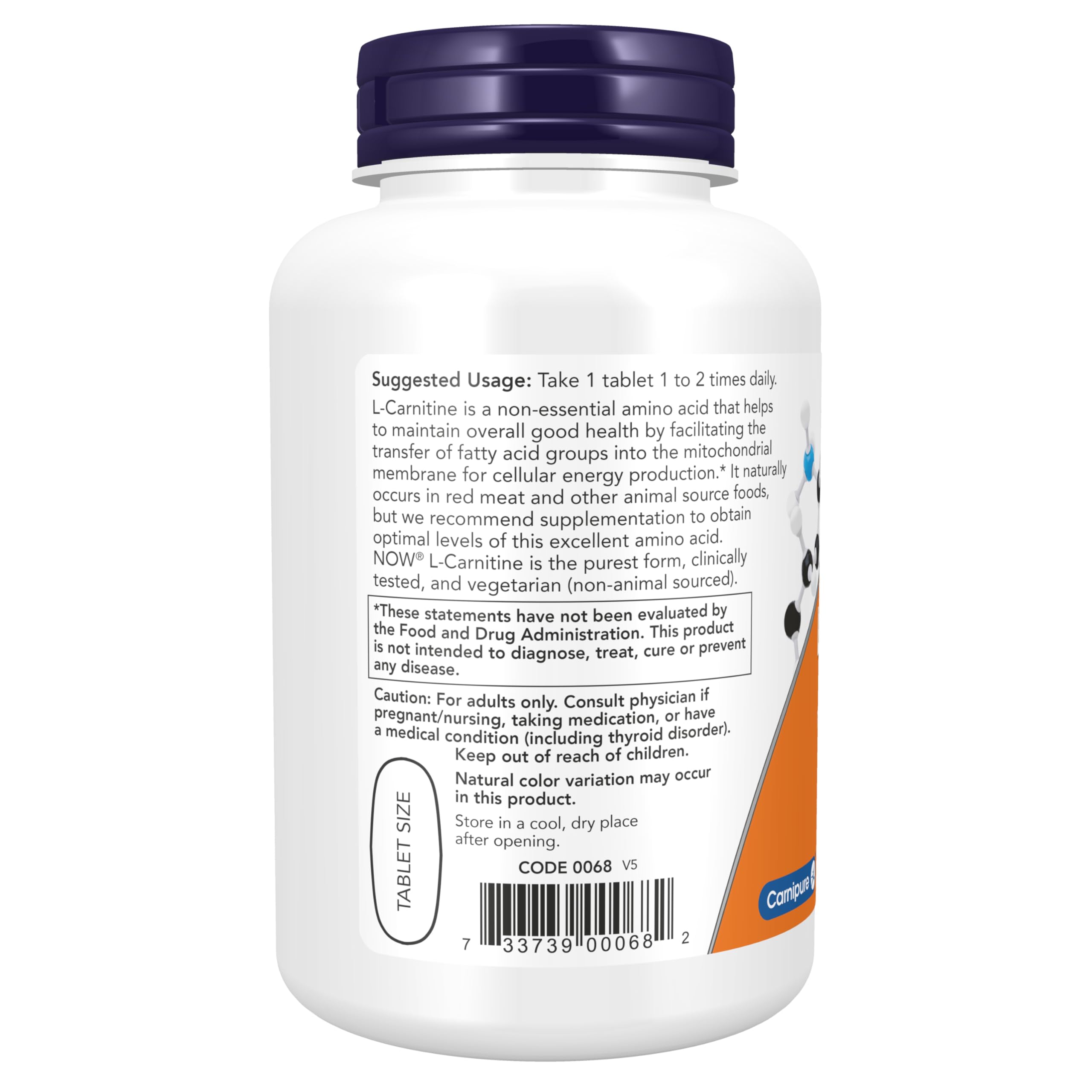 Now Foods L-Carnitine 1000 mg 100 Tablets - 0068 - 2 Pack
