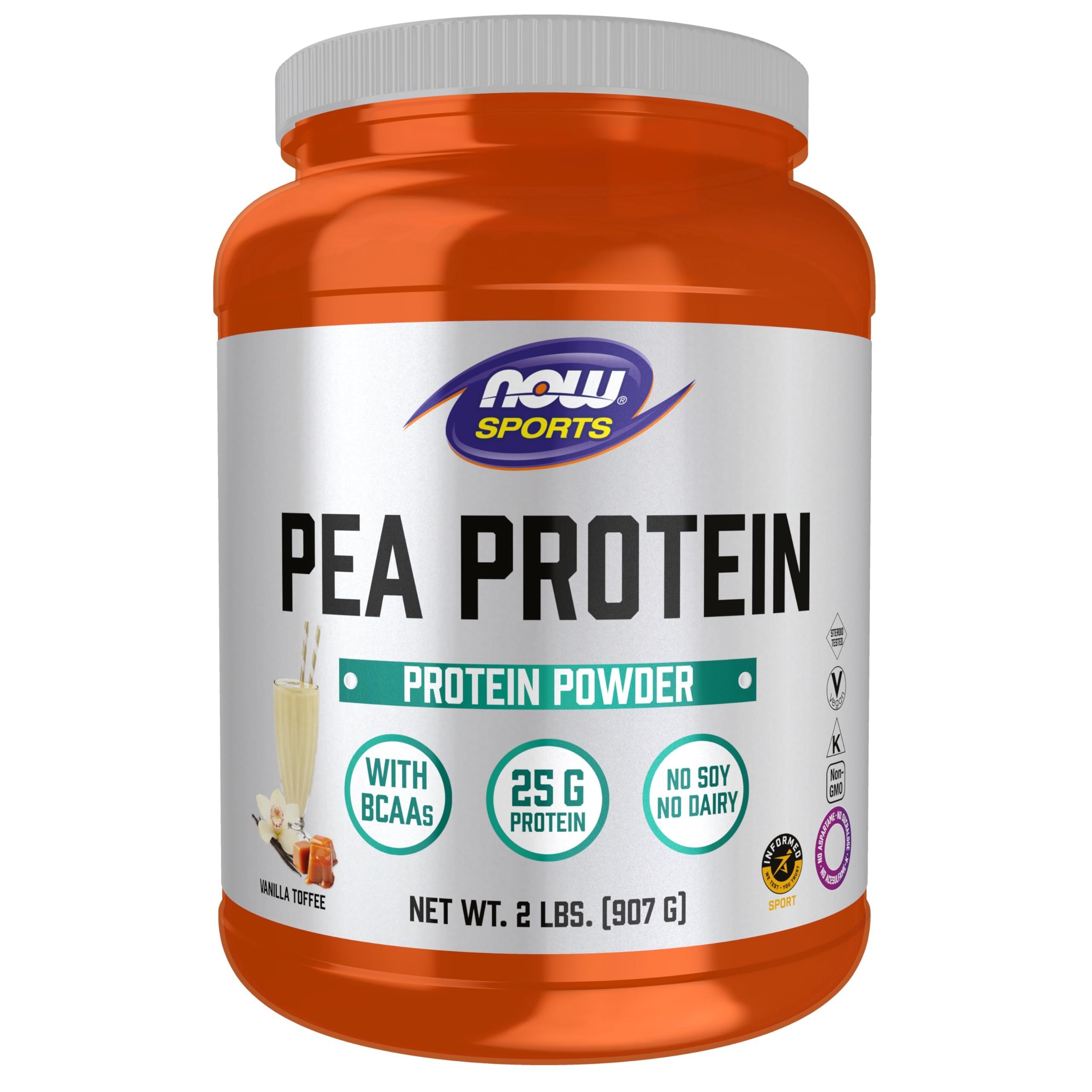 Now Sports Pea Protein Vanilla Toffee Powder 2 Pounds - 2134