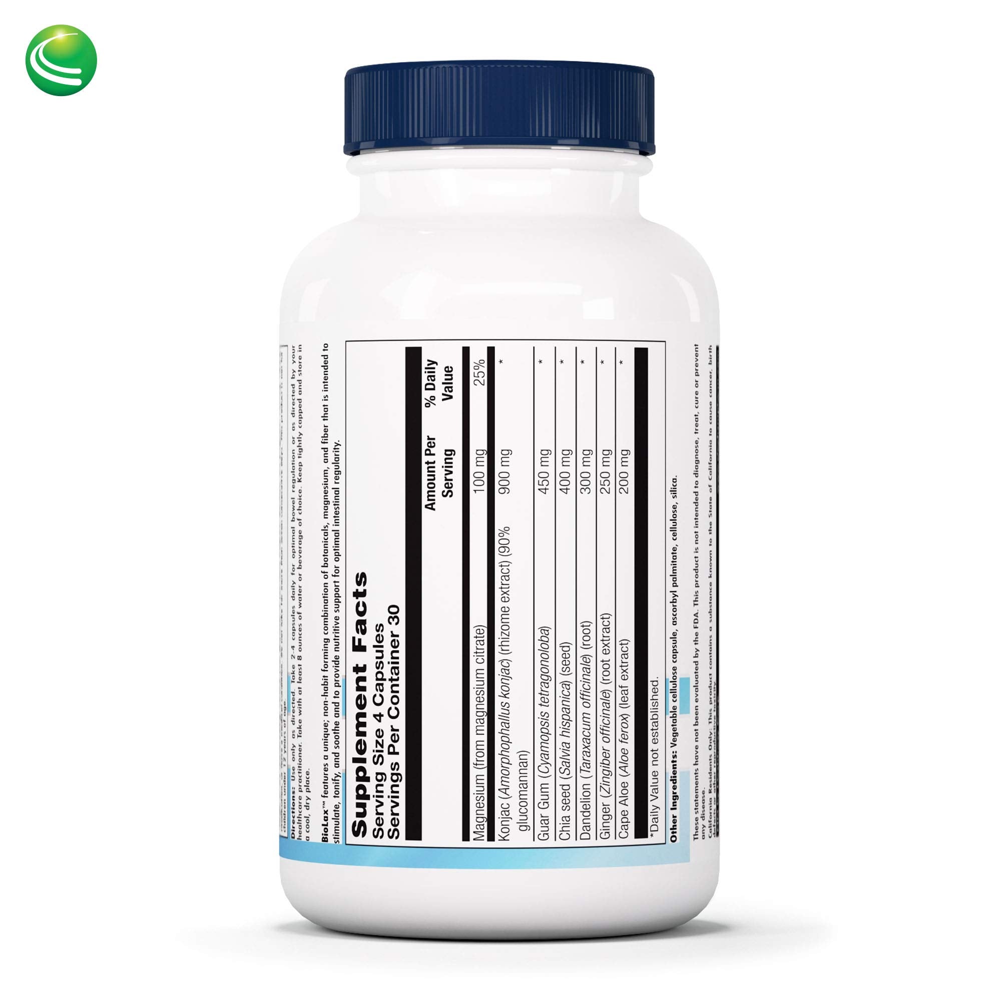 Nutra BioGenesis BioLax -Magnesium Citrate, Konjac, and Dietary Fiber to Help Support Digestive Health, Elimination & Cleansing - Gluten Free, Vegan, Non-GMO - 120 Capsules