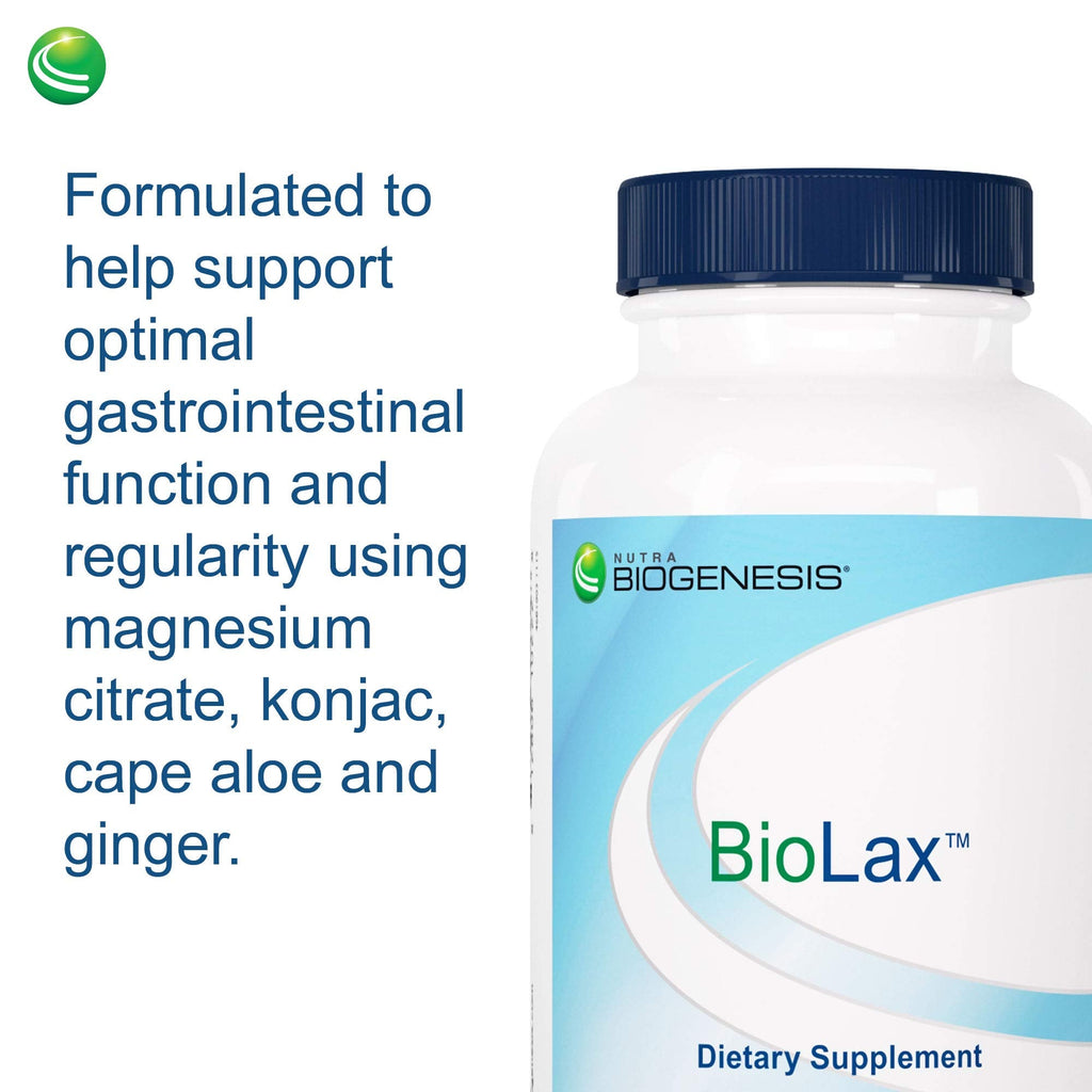 Nutra BioGenesis BioLax -Magnesium Citrate, Konjac, and Dietary Fiber to Help Support Digestive Health, Elimination & Cleansing - Gluten Free, Vegan, Non-GMO - 120 Capsules