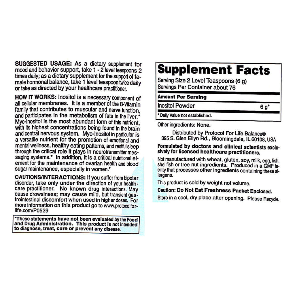 Protocol for Life Balance Myo-Inositol Powder 1 Pound - P0529