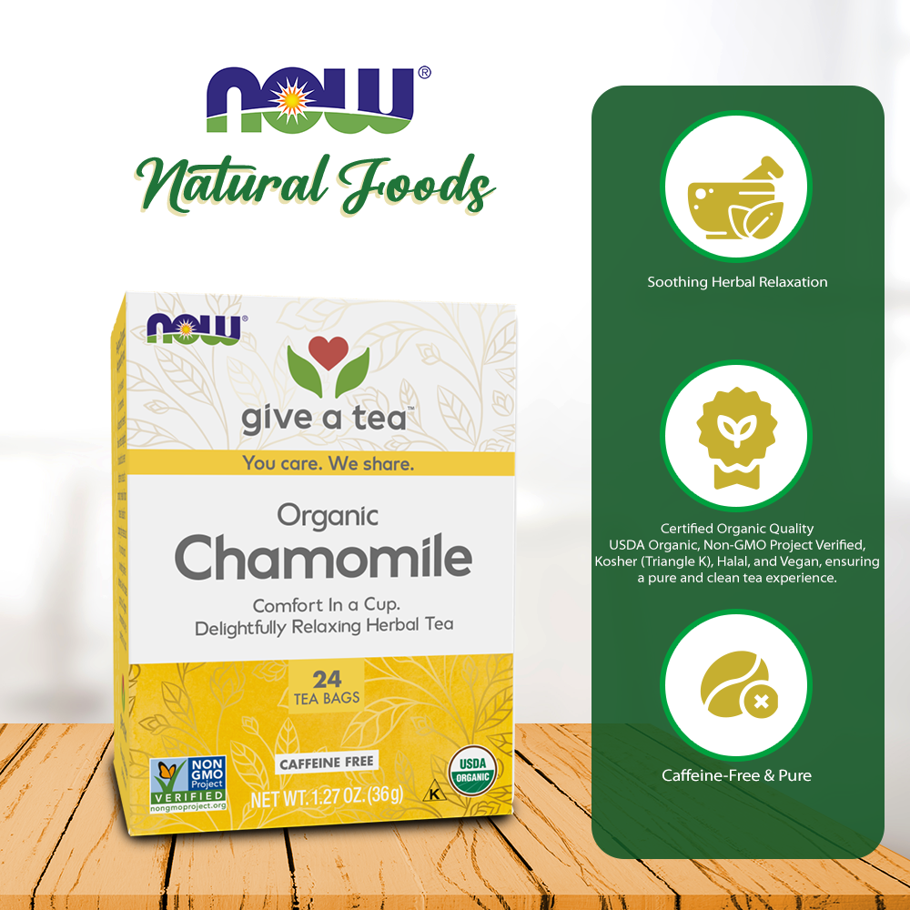 Now Real Food Chamomile Tea Ogranic 24 Bags - 4244