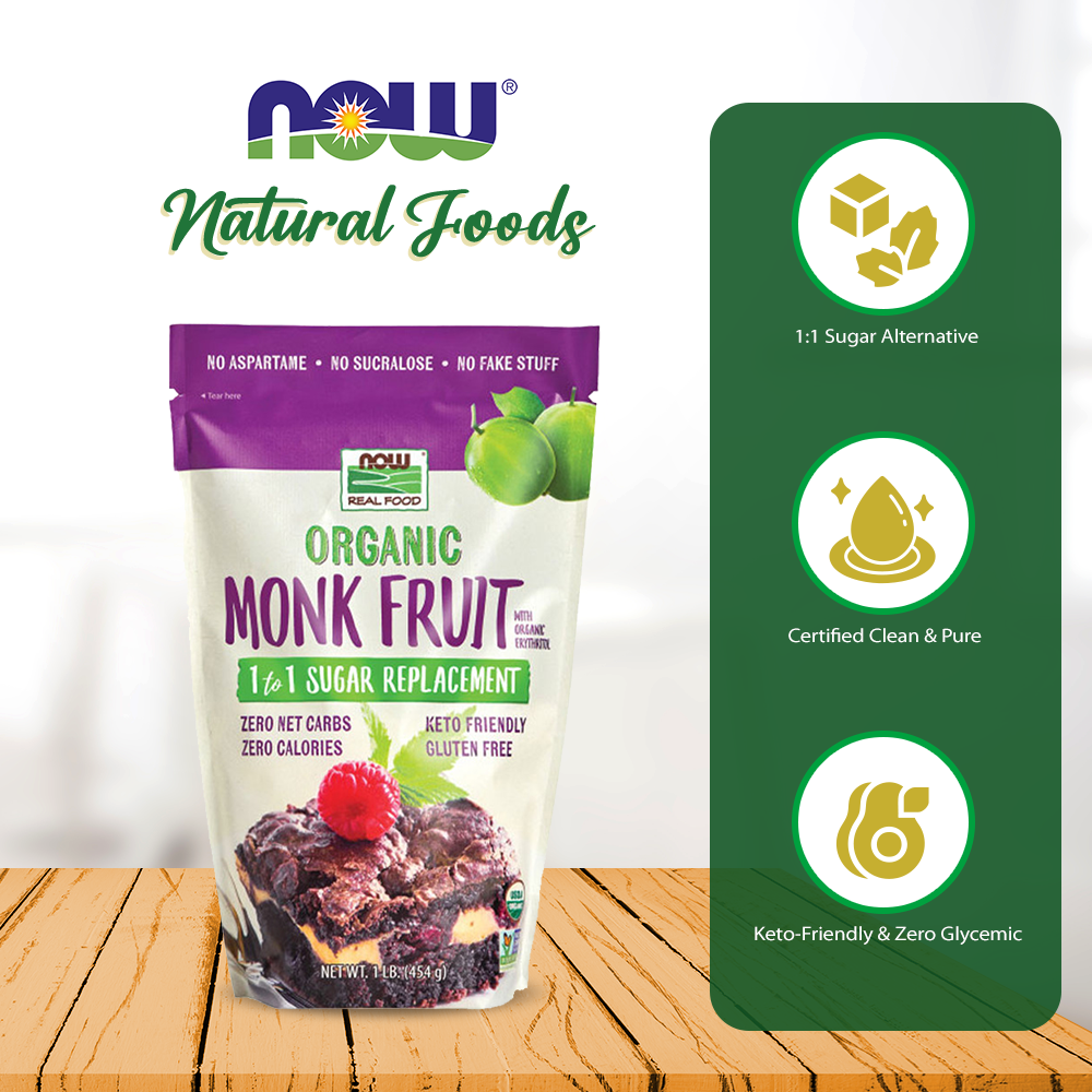 Now Real Food Monk Fruit with Erythritol Organic Powder 1 Pound - 7124