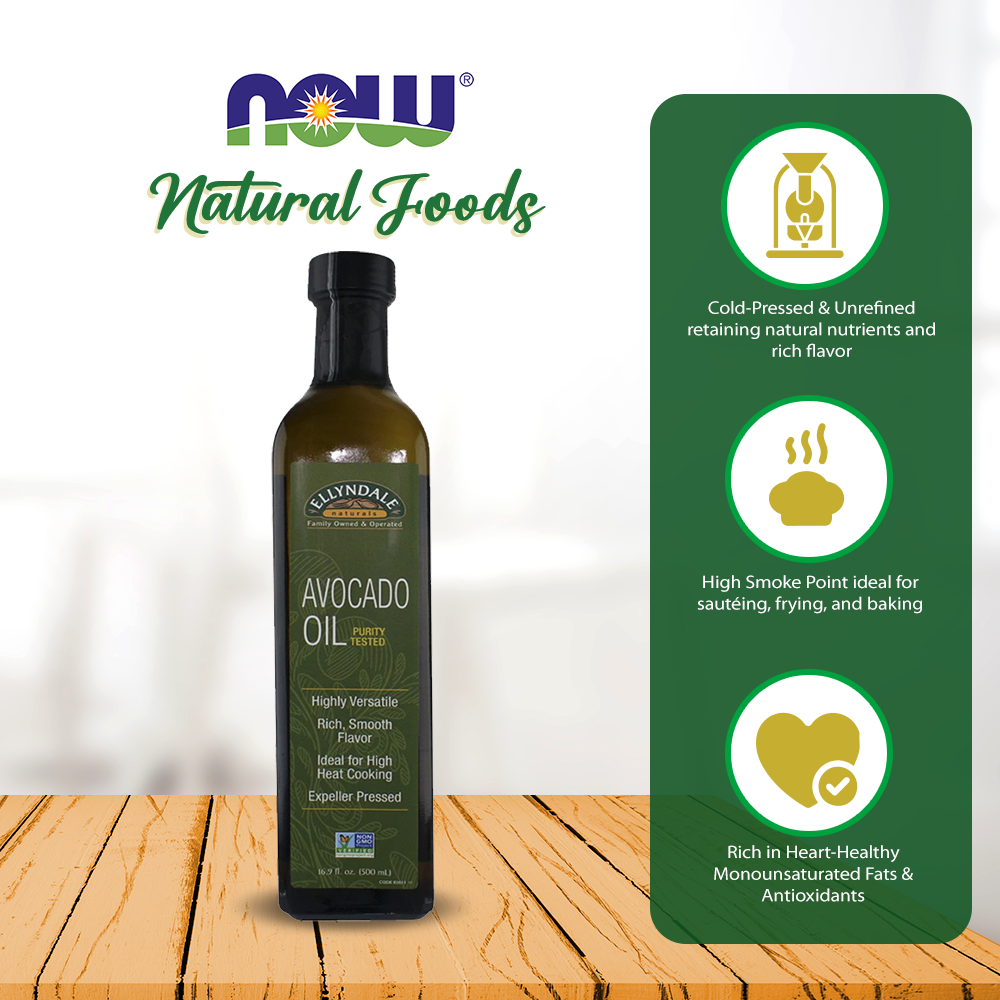Now Real Foods Ellyndale Avocado Cooking Oil in Glass Bottle 16.9 Oz - E0511