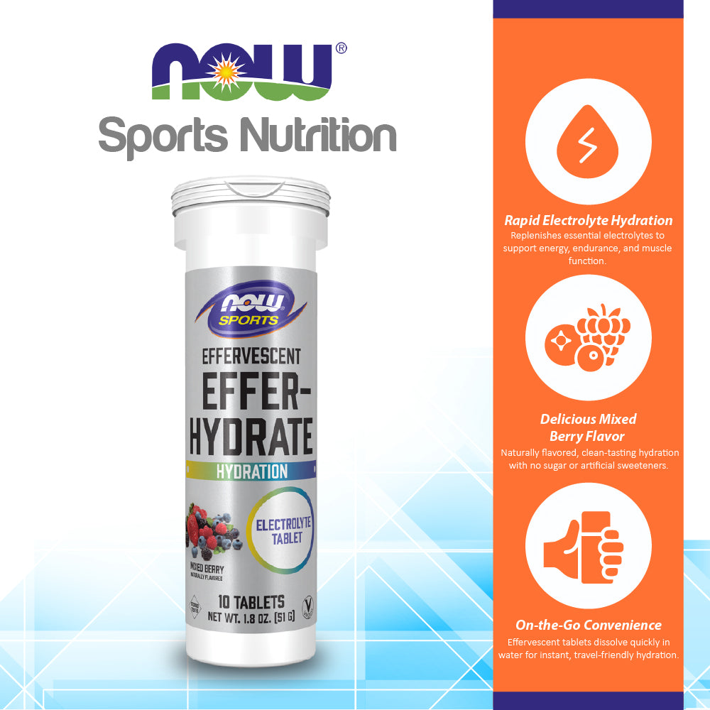 Now Sports Effer-Hydrate Effervescent Mixed Berry 10 Tablets - 2242