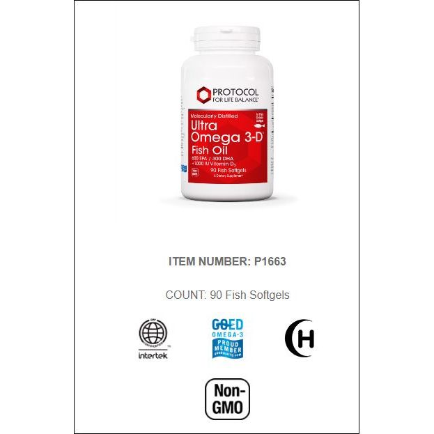 Protocol For Life Balance Molecularly Distilled Ultra Omega 3-D 600 EPA / 300 DHA & 1,000 IU D3 90 Softgels - P1663 -B00AQ5BZLC