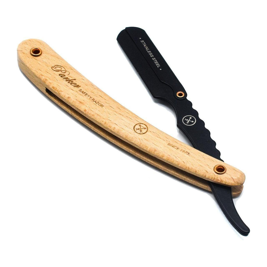 Parker SRPBA Clip-Type Pine Wood Handle Stainless Steel Straight Barber Razor