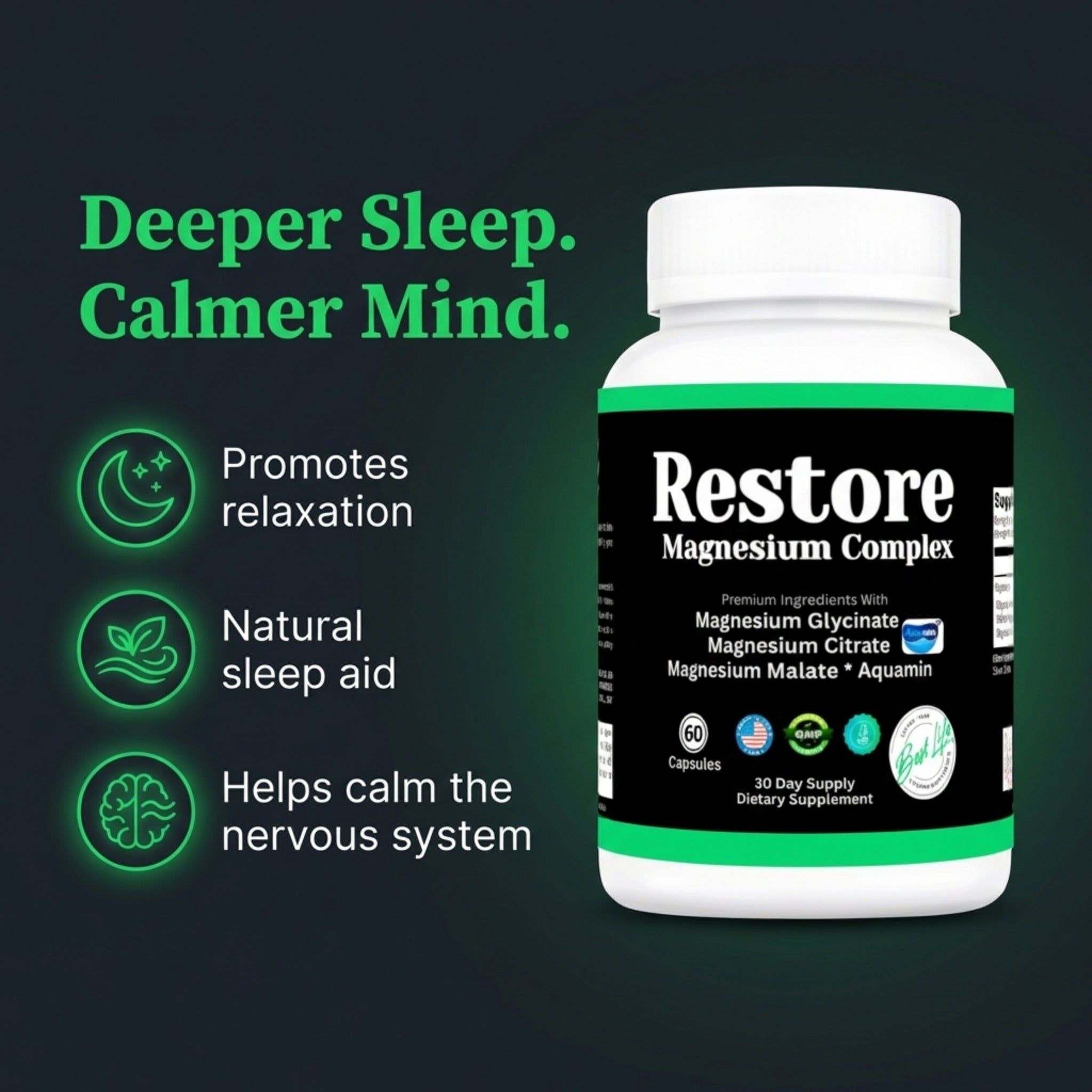 RESTORE Magnesium Complex, Glycinate, Citrate, Malate With Aquamin