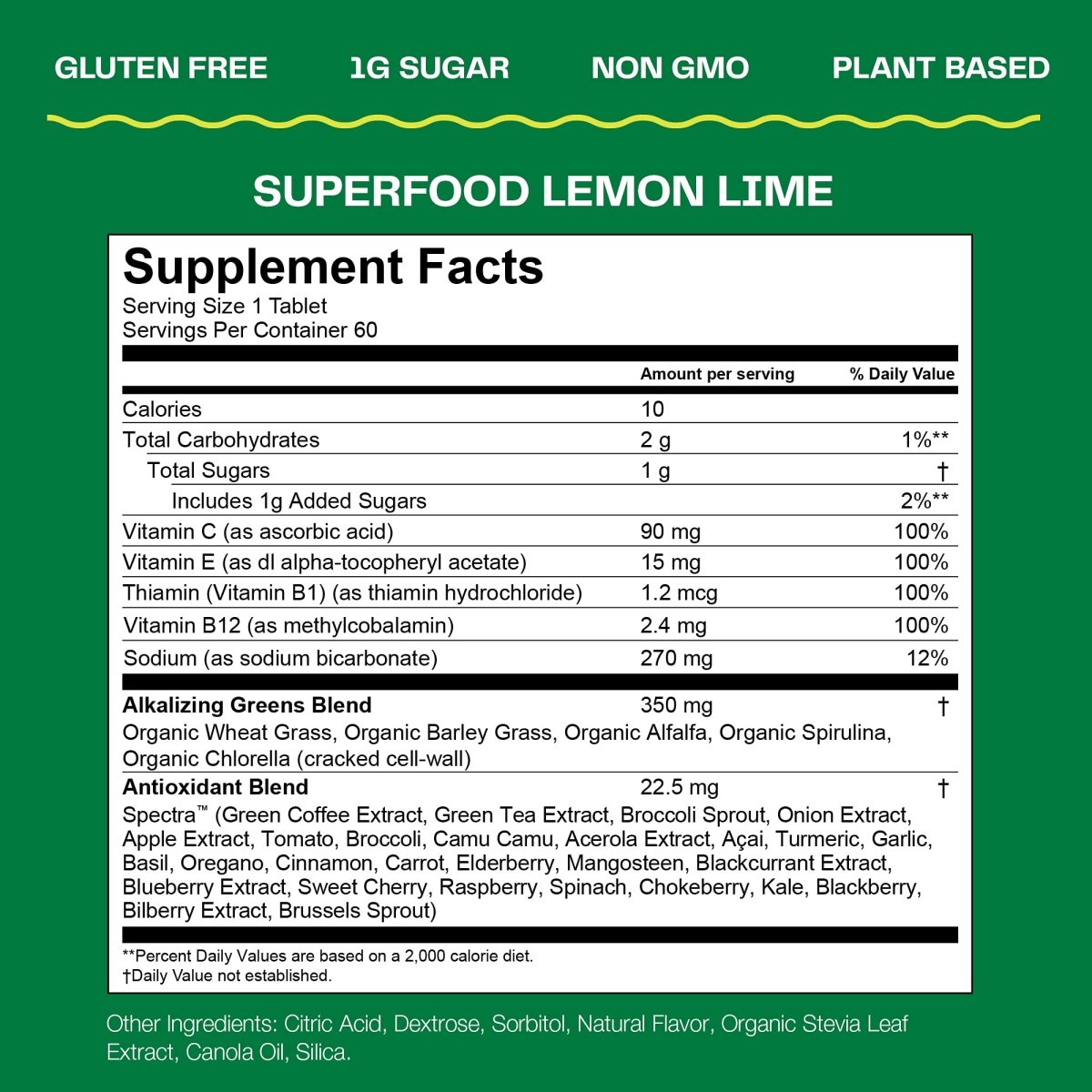 Amazing Grass Fizzy Green Tablets Superfood Lemon Lime:  60 Count (Packaging May Vary)