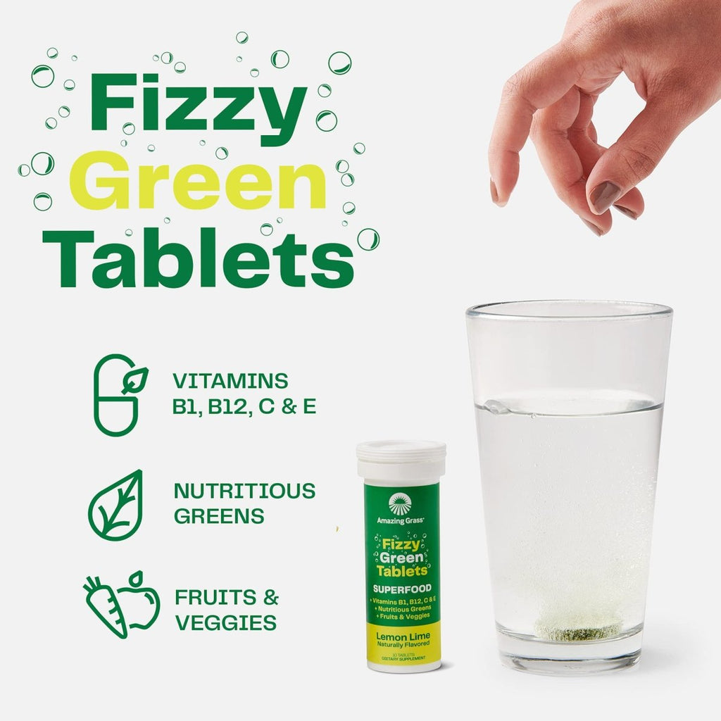 Amazing Grass Fizzy Green Tablets Superfood Lemon Lime:  60 Count (Packaging May Vary)