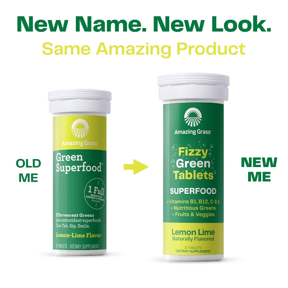 Amazing Grass Fizzy Green Tablets Superfood Lemon Lime:  60 Count (Packaging May Vary)