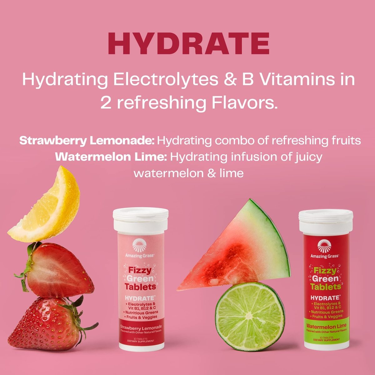Amazing Grass Green Superfood Hydrate Strawberry Lemonade 10 Tablets