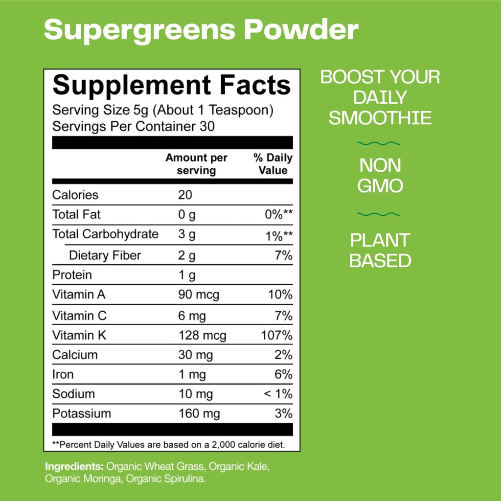 Amazing Grass Organic Supergreens Powder 30 Servings 150 Grams