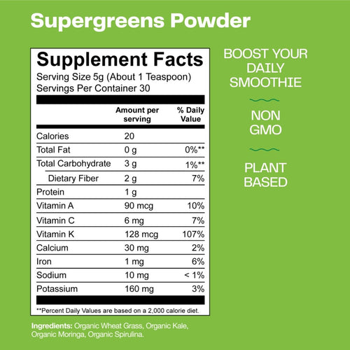 Amazing Grass Organic Supergreens Powder 30 Servings 150 Grams