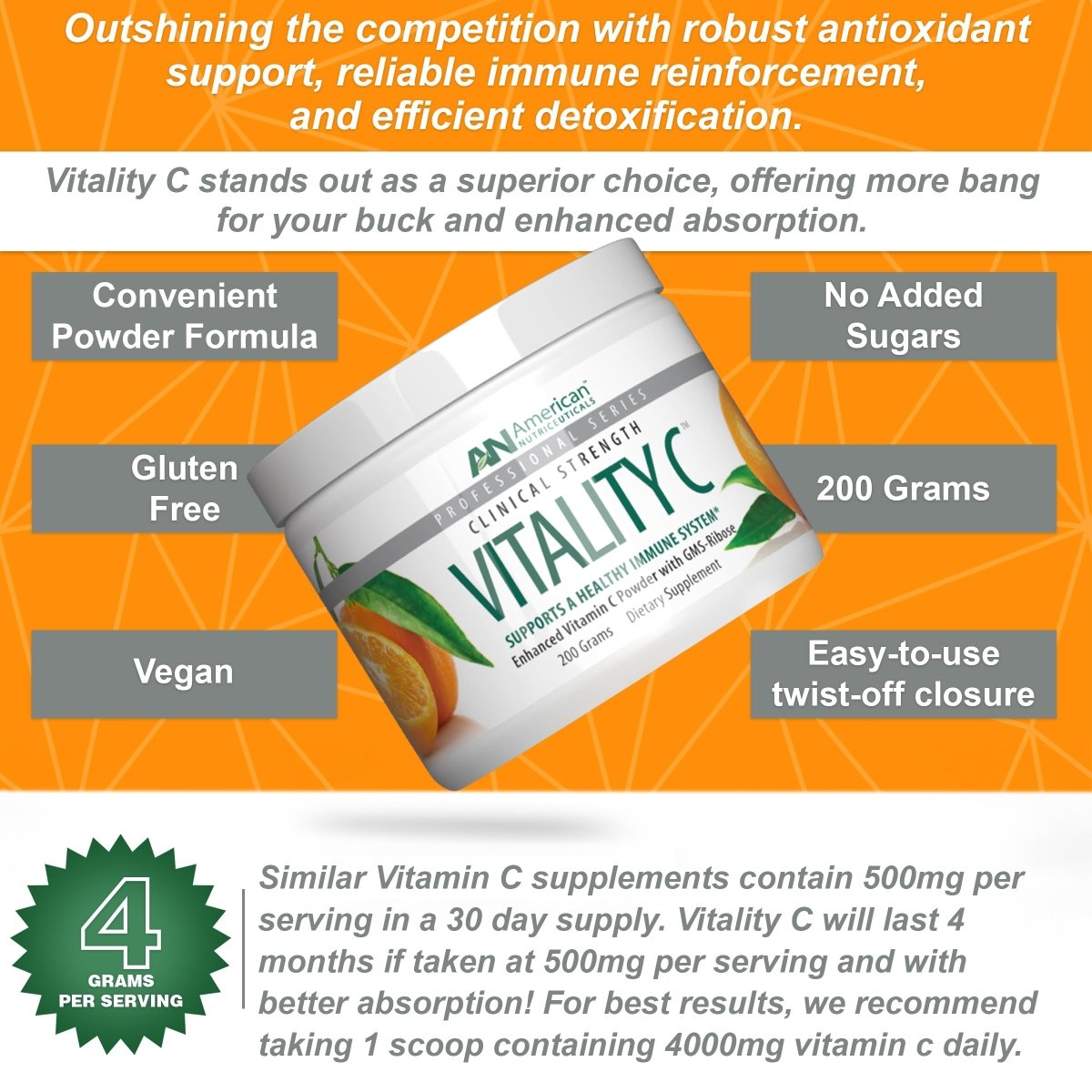 American Nutriceuticals Vitality C 200 grams