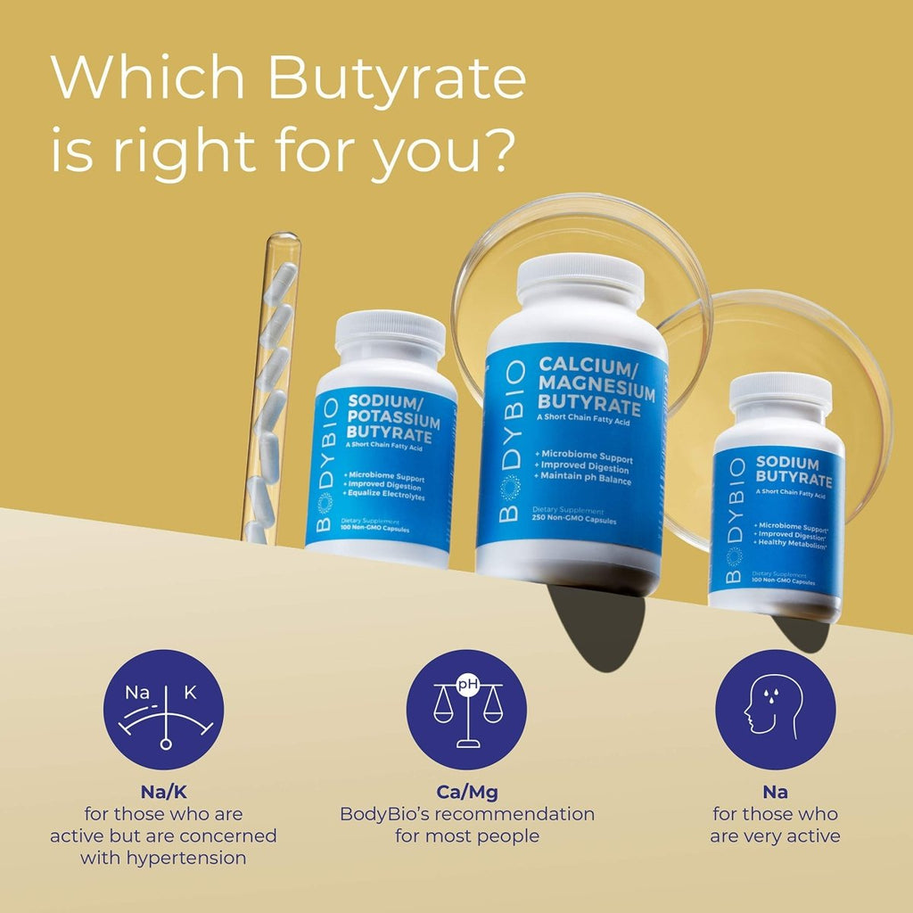 BodyBio - Sodium Butyrate Short Chain Fatty Acid - 60 Capsules