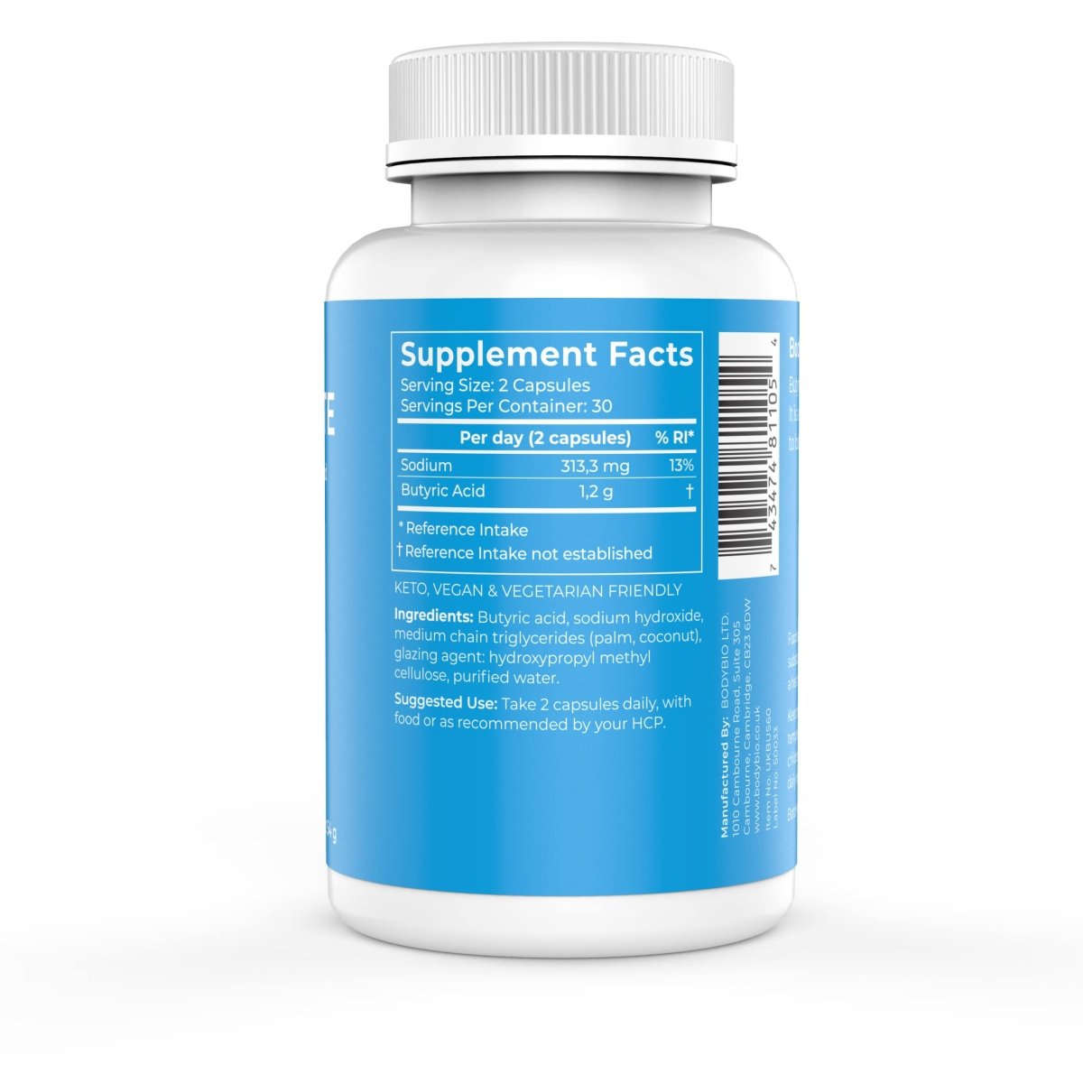 BodyBio - Sodium Butyrate Short Chain Fatty Acid - 60 Capsules