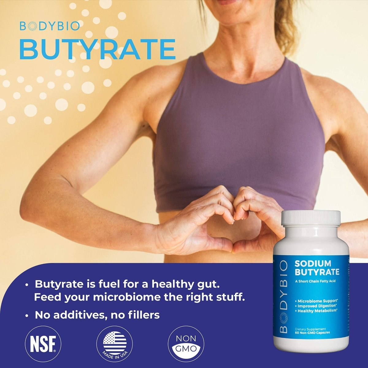 BodyBio - Sodium Butyrate Short Chain Fatty Acid - 60 Capsules