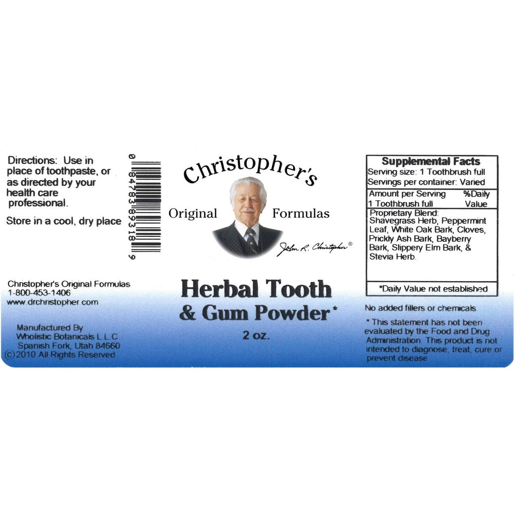 Christopher's Herbal Tooth and Gum Powder - Natural Dental Care Formula for Healthy Teeth and Gums