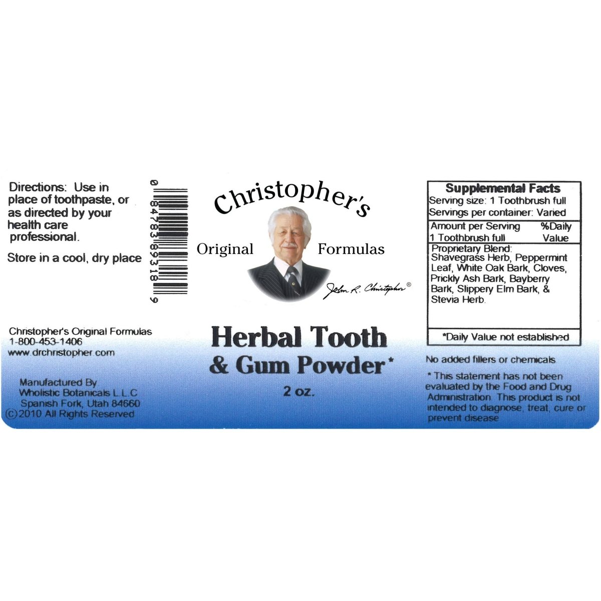 Christopher's Herbal Tooth and Gum Powder - Natural Dental Care Formula for Healthy Teeth and Gums