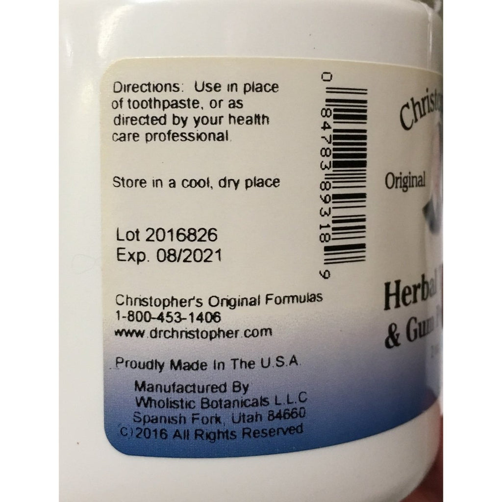 Christopher's Herbal Tooth and Gum Powder - Natural Dental Care Formula for Healthy Teeth and Gums