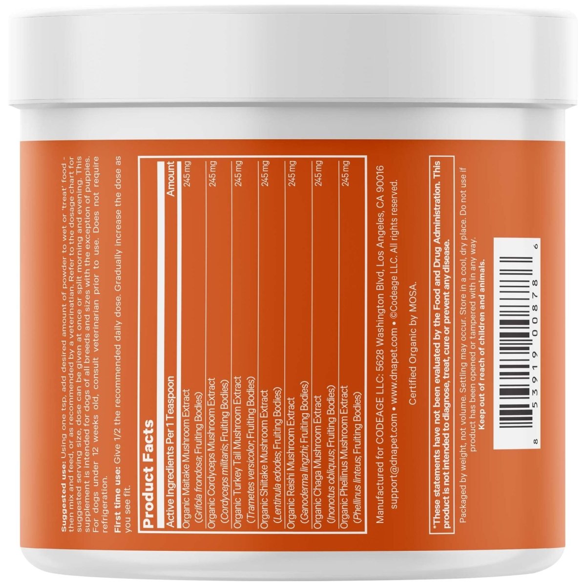 Codeage - DNA Pet Happy Immunity Organic Mushroom Mix - 3.5 oz.