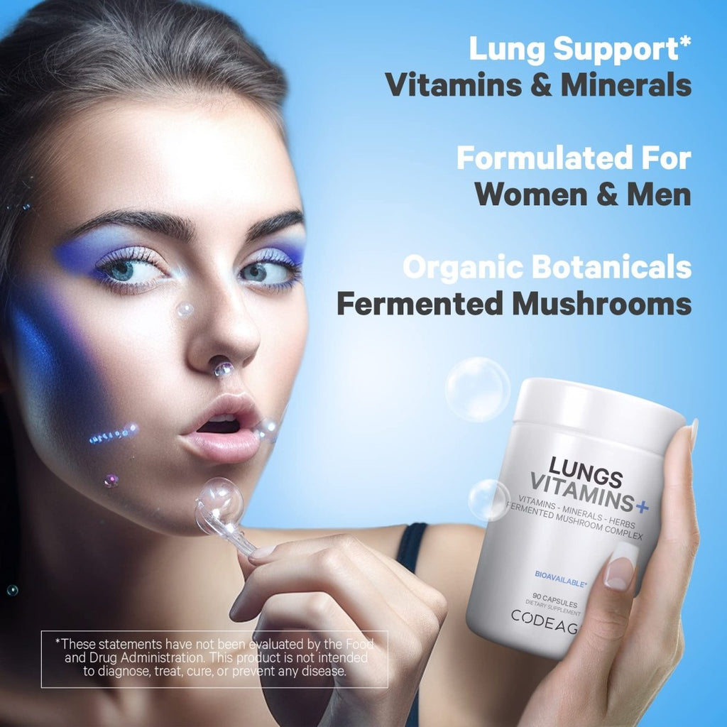 Codeage - Lungs Vitamins A, C, D, E, B6, Milk Thistle, Zinc & Magnesium, Cordyceps, Reishi - 90 Capsules