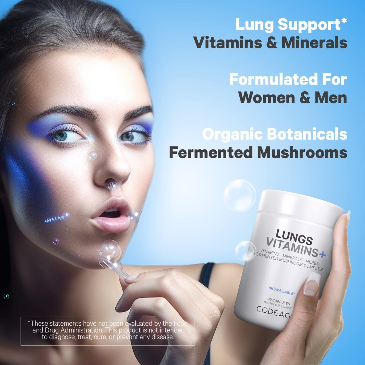 Codeage - Lungs Vitamins A, C, D, E, B6, Milk Thistle, Zinc & Magnesium, Cordyceps, Reishi - 90 Capsules