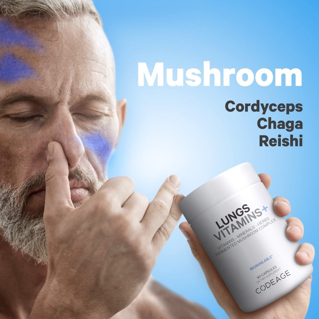Codeage - Lungs Vitamins A, C, D, E, B6, Milk Thistle, Zinc & Magnesium, Cordyceps, Reishi - 90 Capsules