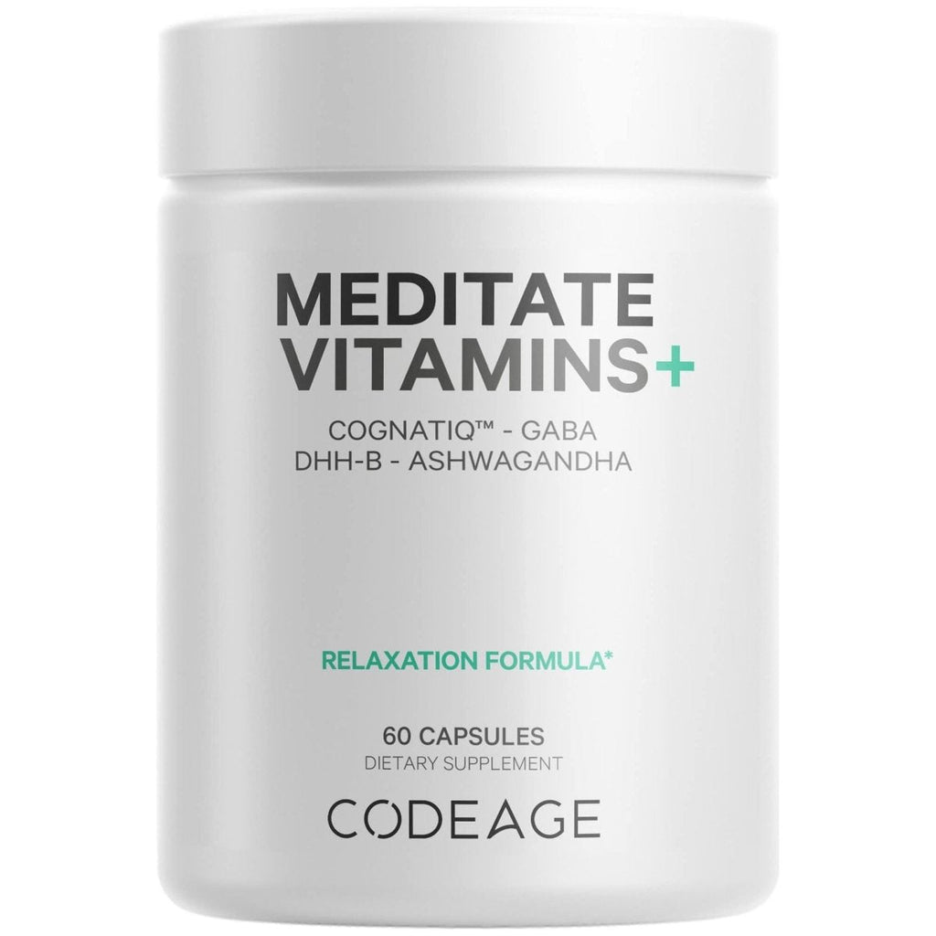 Codeage - Meditate Vitamins Brain Supplement - GABA, DHH-B, NeuroFactor, Ashwagandha - 60 Capsules