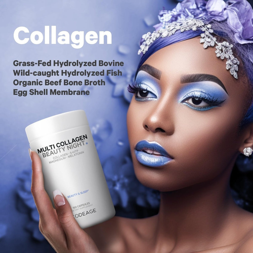 Codeage - Multi Collagen Beauty Night with 5-HTP Lavendar L-Theanine & Melatonin - 150 Capsules