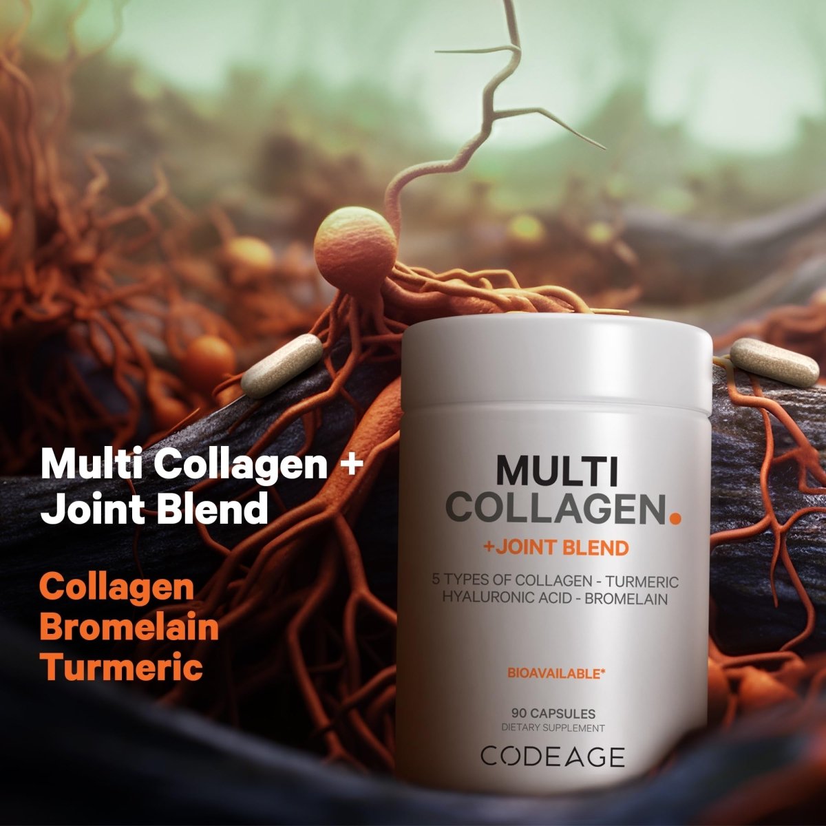 Codeage - Multi Collagen Protein + Joint Blend, Astaxanthin, Bromelain, Boswellia - 90 Capsules