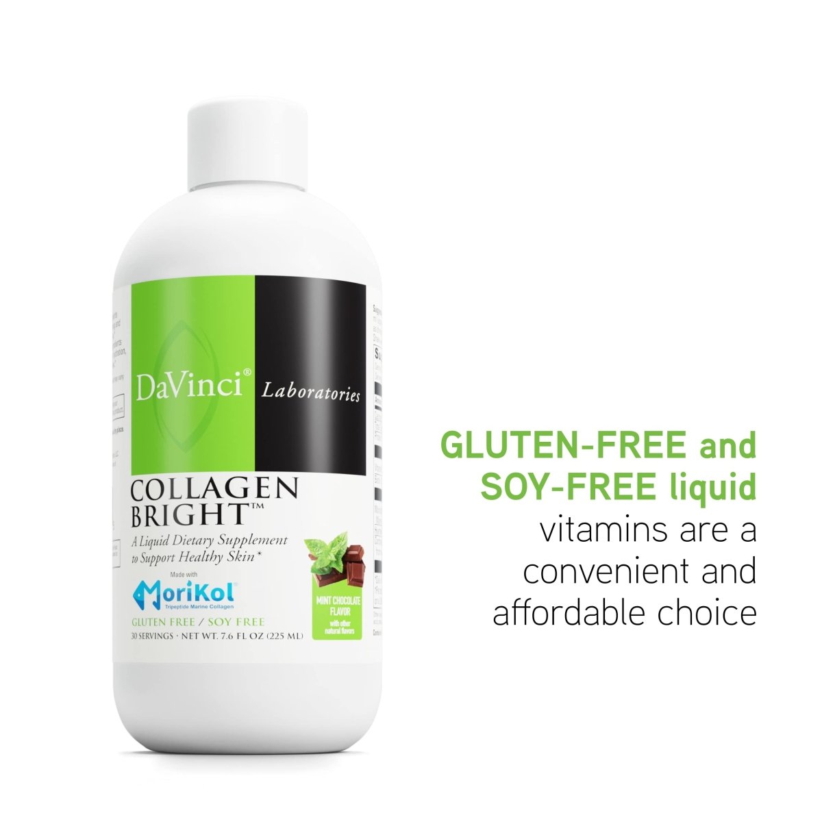 DAVINCI Laboratories - Collagen Bright - A Liquid Dietary Supplement to Support Healthy Skin - Gluten Free, Soy Free - Mint Chocolate - 30 Servings, 7.6 Fl Oz