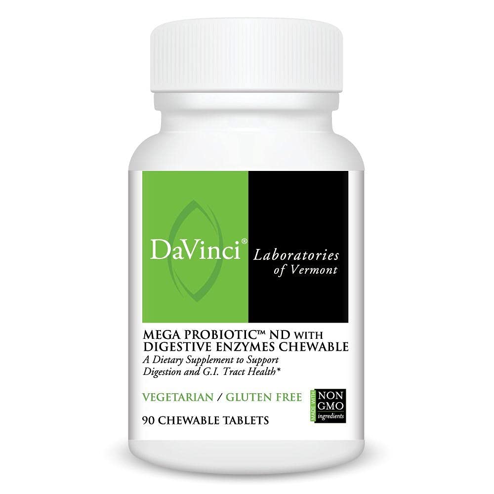 DAVINCI Laboratories Non-Dairy Mega Probiotic with Digestive Enzymes, 90 Chewable Tablets, Orange Flavor - Contains Amylase, Bromelain, Lactase, Lipase, Protease and Cellulose