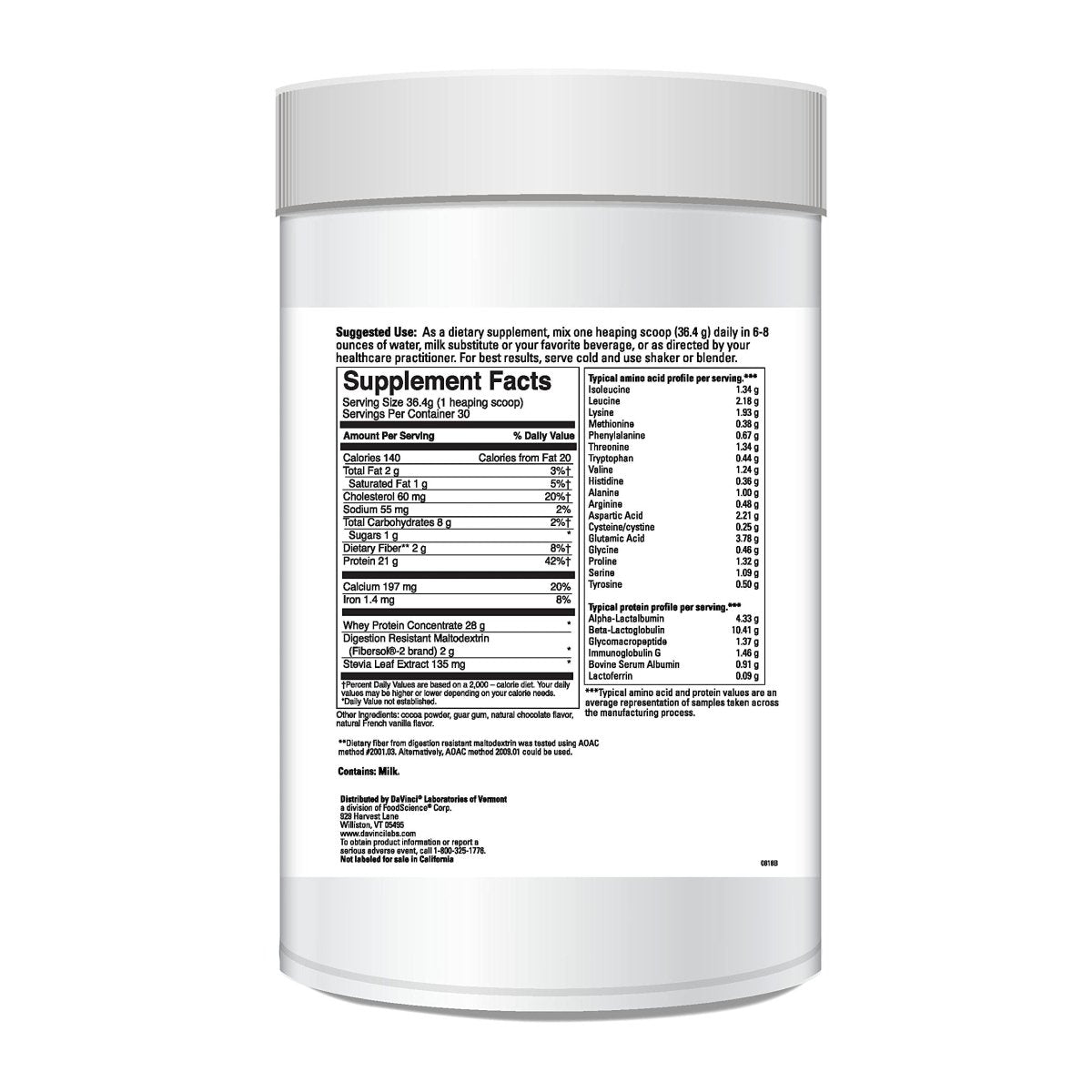 DaVinci Laboratories of Vermont Right Whey Protein, Chocolate, 30 Count