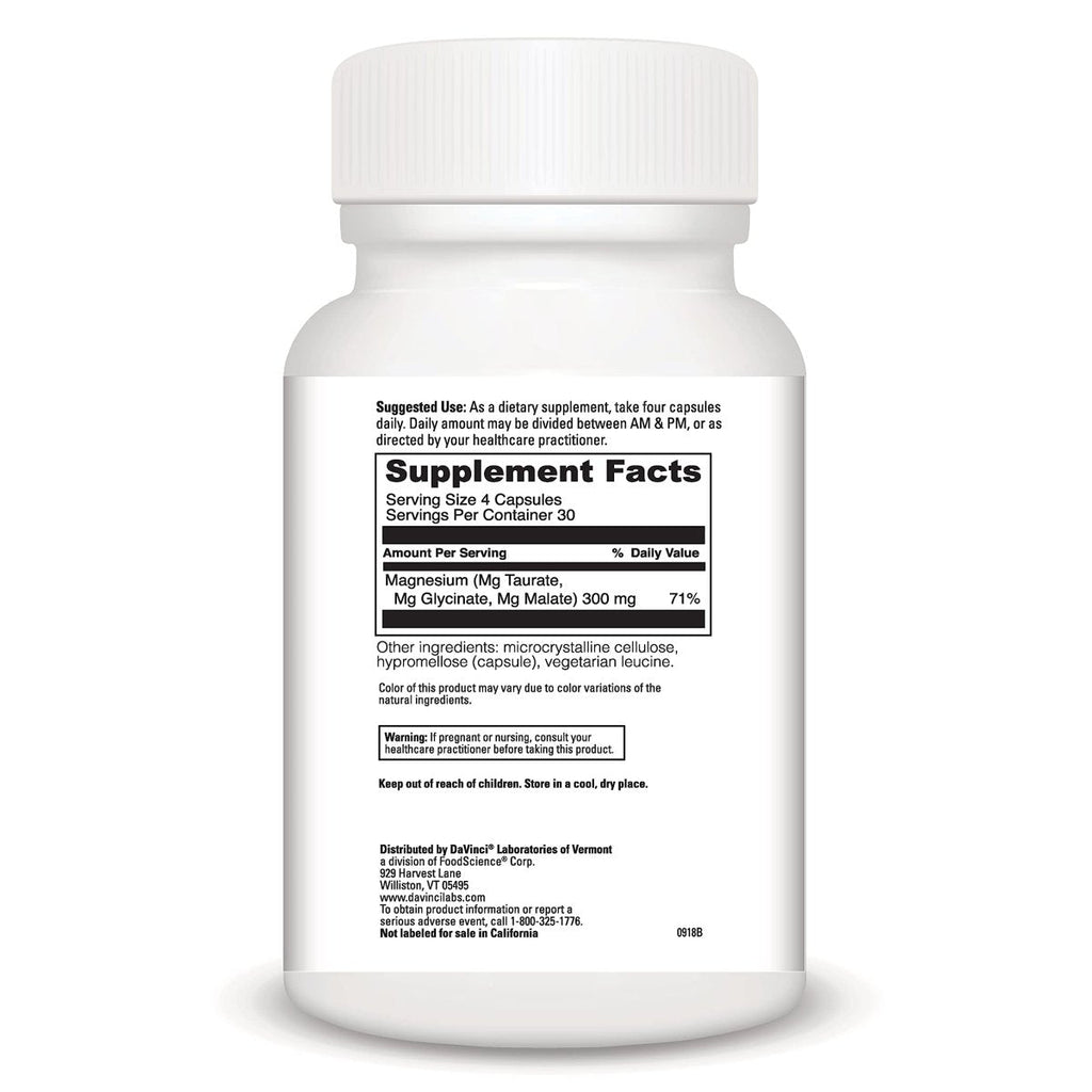 Davinci Laboratories Tri-Mag 300mg Magnesium Taurate Glycinate Malate Support Supplement, 120 Capsules - Vegetarian, Non-GMO Ingredients