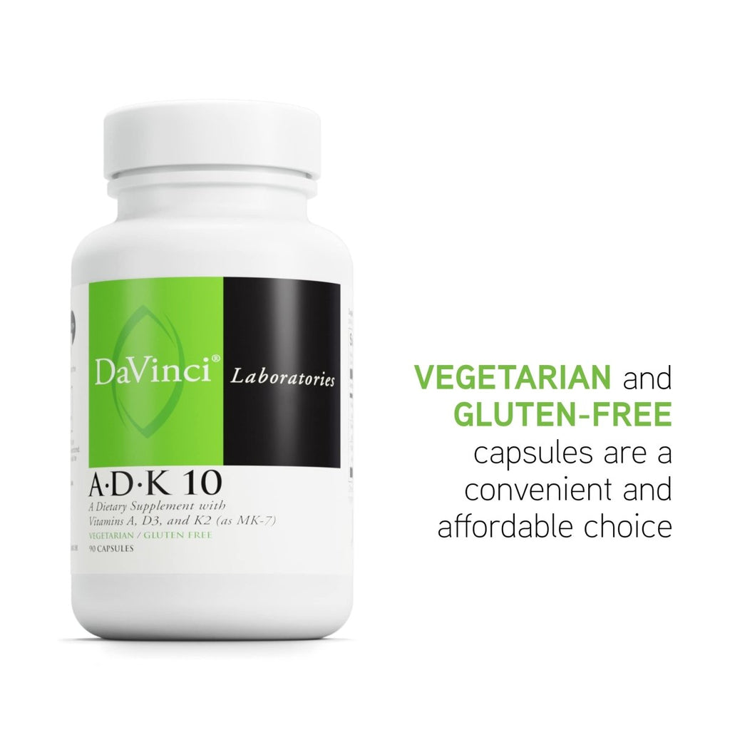 DaVinci Labs ADK 10 - Dietary Supplement to Support Bone Structure, Heart Health and Immune Function - With Vitamin A, Vitamin D3 10,000 IU and Vitamin K2 - Gluten-Free - 90 Vegetarian Capsules